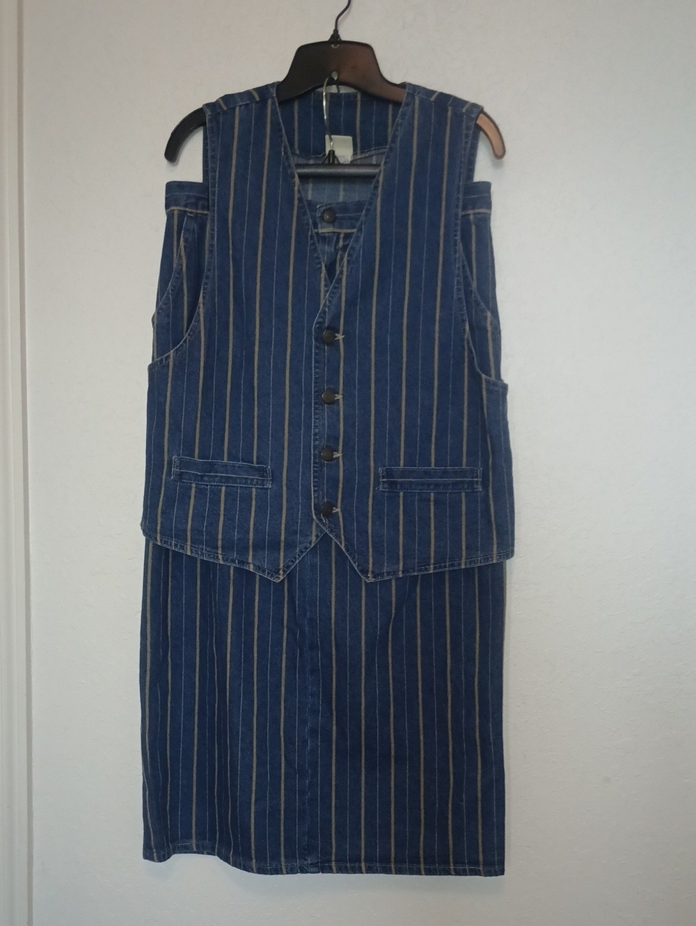 Vintage Vivaldi Jeanswear Striped 2 Piece Set Denim Vest Skirt Vintage 14